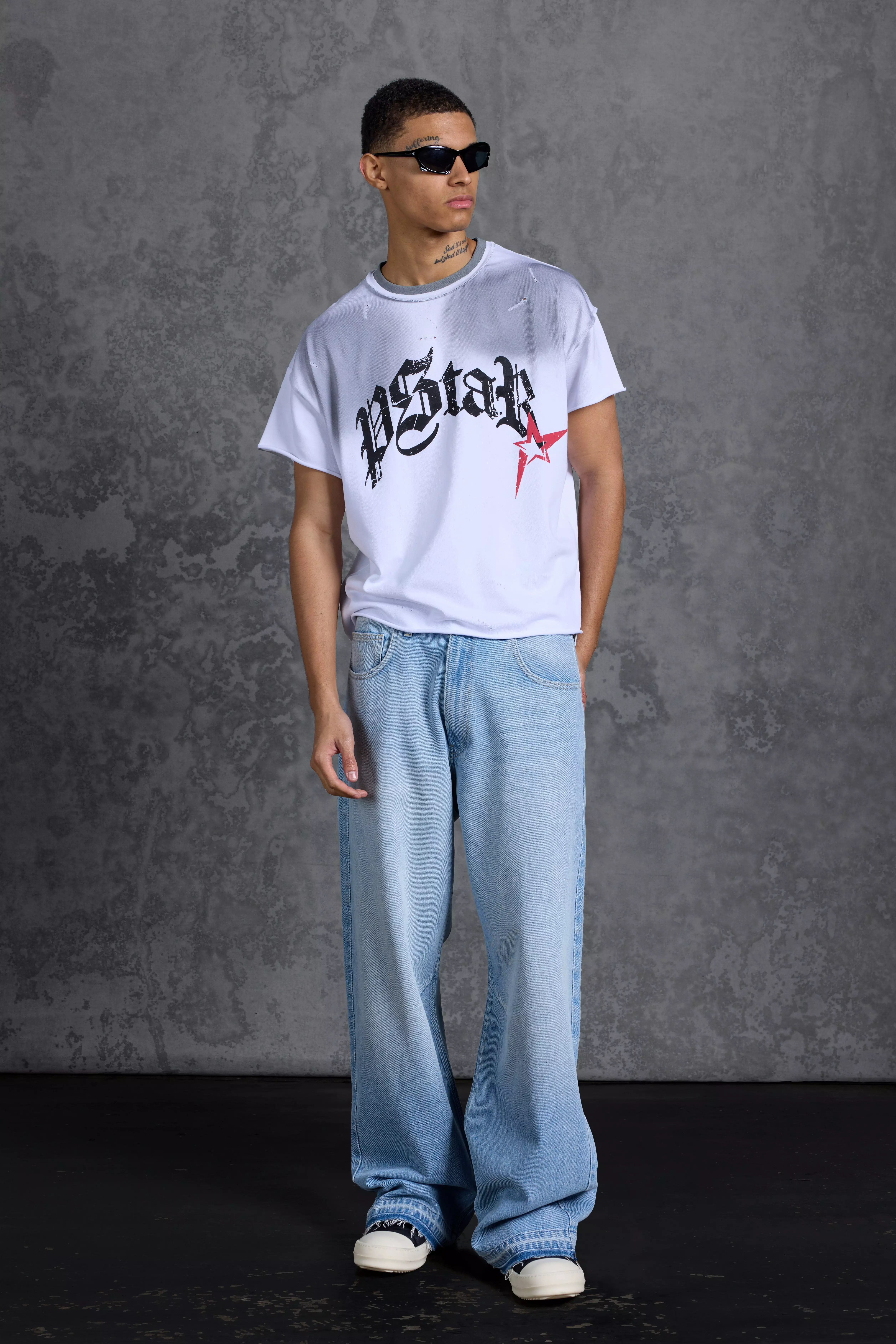 P Star Wide Leg 90 s Skater Jeans With Let Down Hem boohooMAN